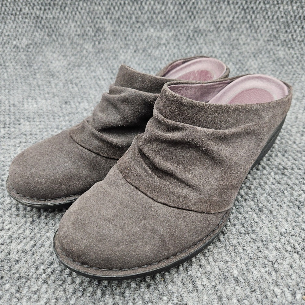 Dansko Amber Shimmer (Women's 37) Brown Suede Ruched Wedge Mules Clogs Shoes